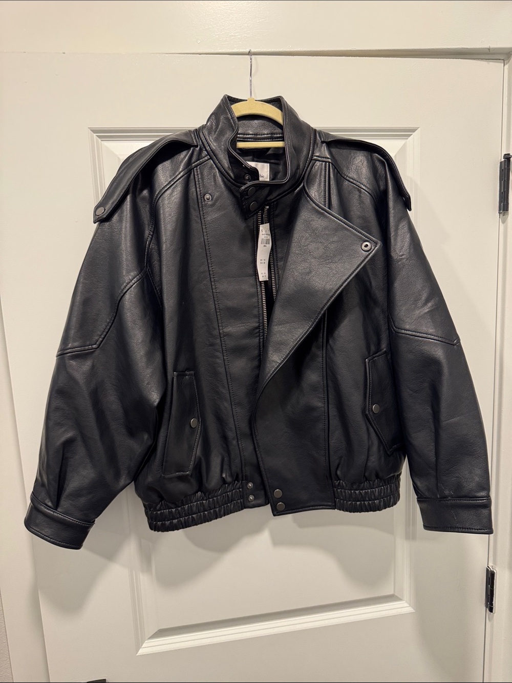 Abercrombie & Fitch Black Vegan Leather Bomber Jacket